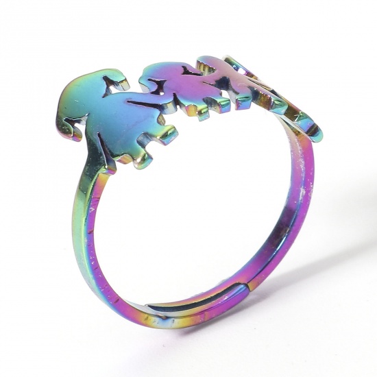 Picture of 2 PCs 304 Stainless Steel Open Adjustable Rings Rainbow Color Plated Girl 16.9mm(US Size 6.5)