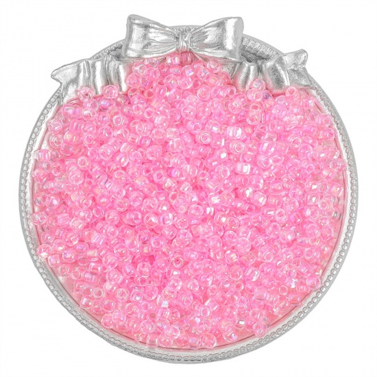 Immagine di Vetro Seme Triangolare Perline per la Creazione di Gioielli con Ciondoli Fai-da-te Rosa 4mm, Foro: Circa 2mm, 10 Grammi (Circa 14 Pz / Grammo)