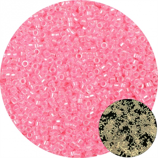 Picture of Glass Seed Beads Round Rocailles Pink Glow In The Dark Luminous About 2.5mm Dia., Hole: Approx 1mm, 10 Grams (Approx 70 PCs/Gram)