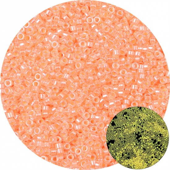 Immagine di Vetro Seme Perline Round Rocailles Arancione Baglie nel buio Per 2.5mm Dia., Foro:Circa 1mm, 10 Grammi (Circa 70Pz/Grammo)