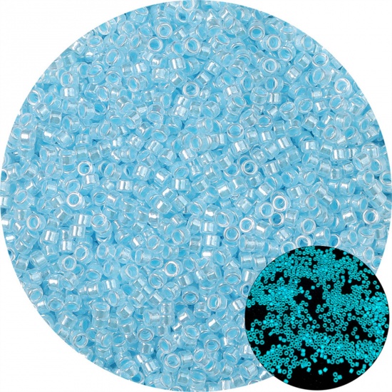 Immagine di Vetro Seme Perline Round Rocailles Blu Baglie nel buio Per 2.5mm Dia., Foro:Circa 1mm, 10 Grammi (Circa 70Pz/Grammo)