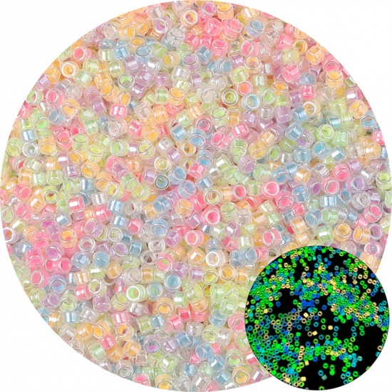 Immagine di Vetro Seme Perline Round Rocailles A Colori Misti Casuali Baglie nel buio Per 2.5mm Dia., Foro:Circa 1mm, 10 Grammi (Circa 70Pz/Grammo)