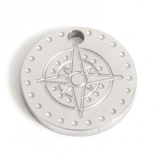 Picture of 316L Stainless Steel Simple Charms Silver Tone Round Star 12mm Dia., 1 Piece