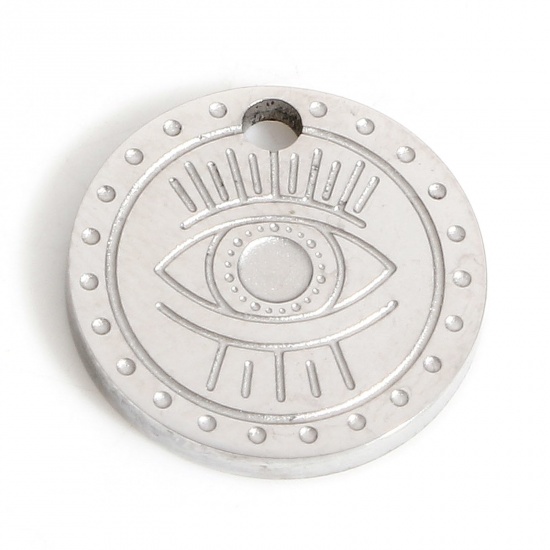 Picture of 316L Stainless Steel Simple Charms Silver Tone Round Evil Eye 12mm Dia., 1 Piece