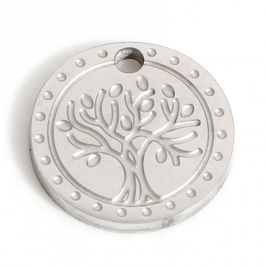 Picture of 316L Stainless Steel Simple Charms Silver Tone Round Tree of Life 12mm Dia., 1 Piece