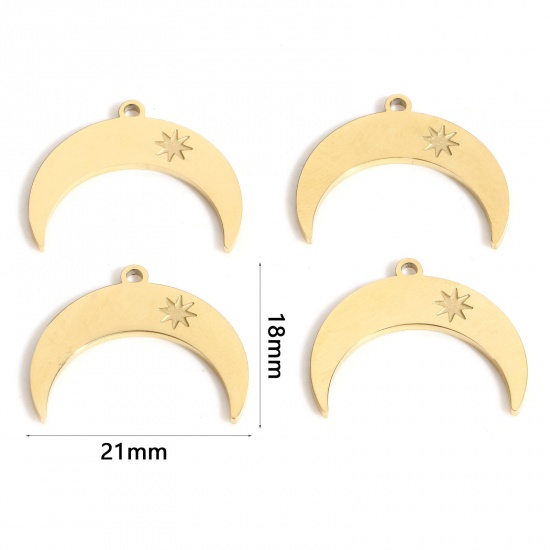 Immagine di 1 Pz Placcatura Sottovuoto PVD Ecologica 316L Acciaio inossidabile Galassia Ciondoli Luna 18K Vero Oro Placcato Stella 21mm x 18mm