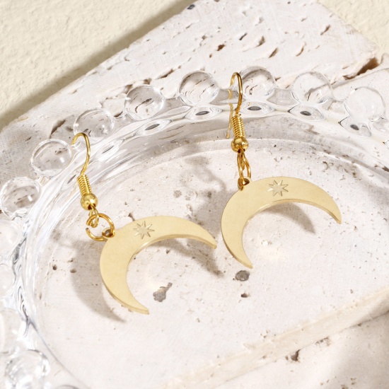 Immagine di 1 Pz Placcatura Sottovuoto PVD Ecologica 316L Acciaio inossidabile Galassia Ciondoli Luna 18K Vero Oro Placcato Stella 21mm x 18mm