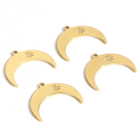 Immagine di 1 Pz Placcatura Sottovuoto PVD Ecologica 316L Acciaio inossidabile Galassia Ciondoli Luna 18K Vero Oro Placcato Stella 21mm x 18mm