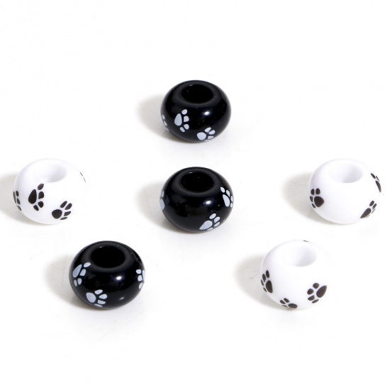 Picture of Acrylic Pet Memorial European Style Large Hole Charm Beads At Random Mixed Color Abacus Paw Print 14mm Dia., Hole: Approx 5.6mm, 20 PCs