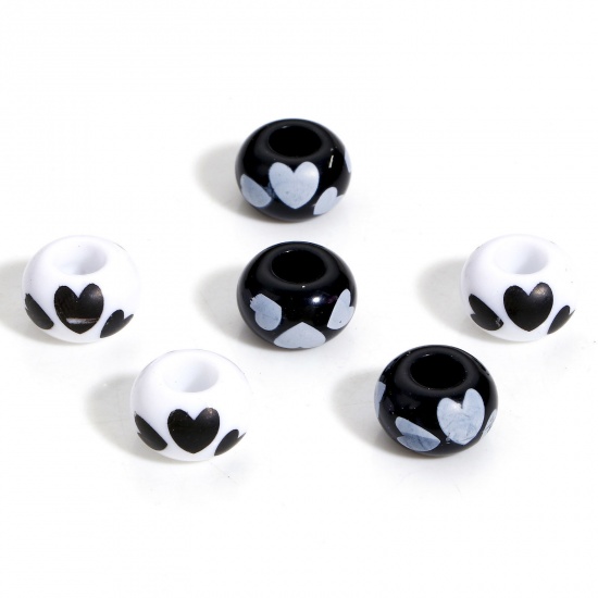 Picture of Acrylic Valentine's Day European Style Large Hole Charm Beads At Random Mixed Color Abacus Heart 14mm Dia., Hole: Approx 5.6mm, 20 PCs