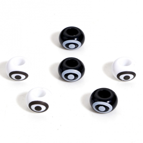 Picture of Acrylic European Style Large Hole Charm Beads At Random Mixed Color Abacus Eye 14mm Dia., Hole: Approx 5.6mm, 20 PCs