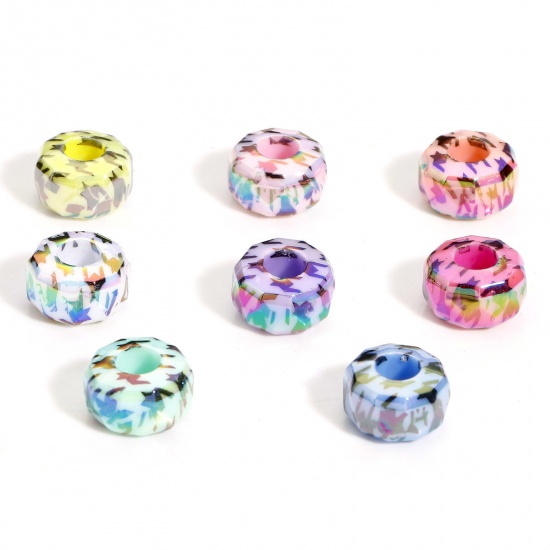 Picture of Acrylic European Style Large Hole Charm Beads At Random Mixed Color Wheel AB Color 14mm Dia., Hole: Approx 5.6mm, 20 PCs