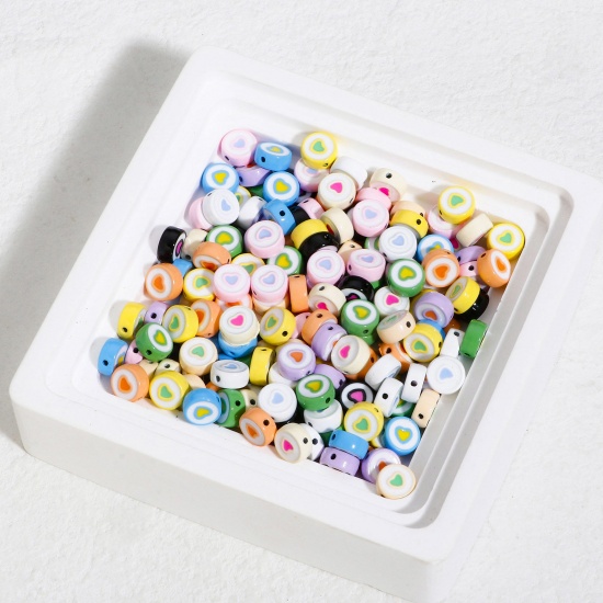 Picture of Zinc Based Alloy Valentine's Day Spacer Beads For DIY Charm Jewelry Making At Random Mixed Color Round Heart Enamel About 8mm Dia., Hole: Approx 1mm, 10 PCs