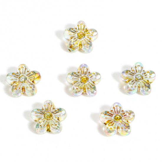 Picture of Acrylic Flora Collection Beads For DIY Charm Jewelry Making Yellow Flower AB Color About 16mm x 15mm, Hole: Approx 1.5mm, 20 PCs
