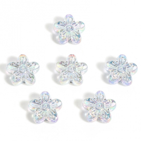 Picture of Acrylic Flora Collection Beads For DIY Charm Jewelry Making Blue Flower AB Color About 16mm x 15mm, Hole: Approx 1.5mm, 20 PCs