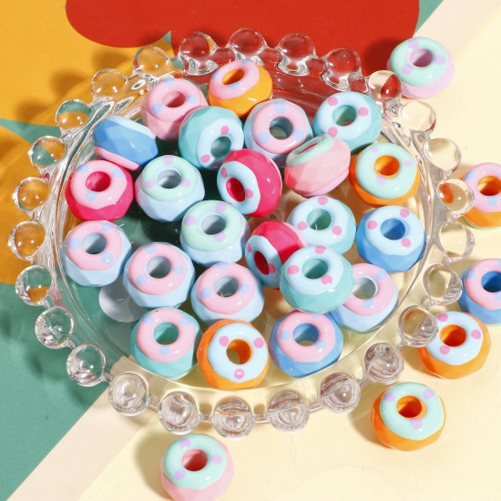 Picture of Acrylic European Style Large Hole Charm Beads At Random Mixed Color Wheel Dot Enamel About 15mm Dia., Hole: Approx 4.5mm, 10 PCs