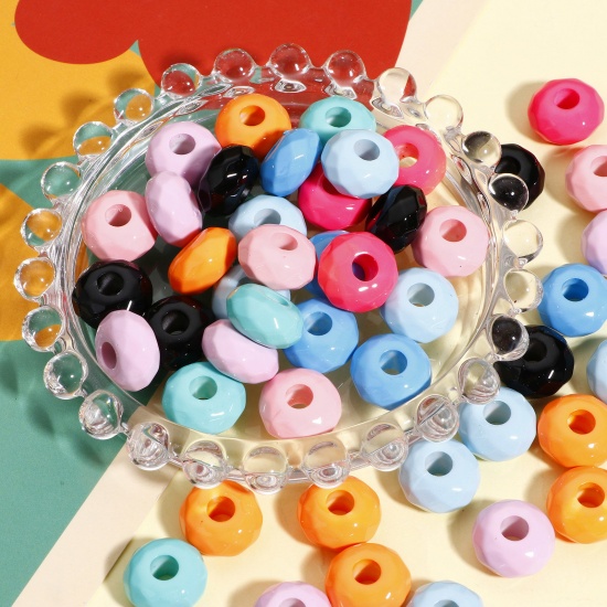 Picture of Acrylic European Style Large Hole Charm Beads At Random Mixed Color Wheel Painted About 15mm Dia., Hole: Approx 4.5mm, 20 PCs