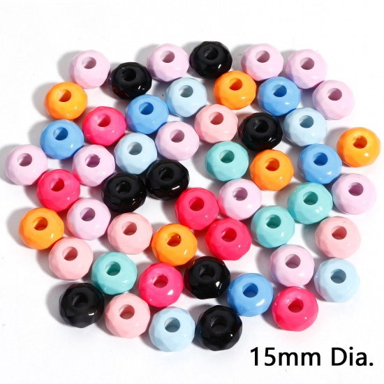 Picture of Acrylic European Style Large Hole Charm Beads At Random Mixed Color Wheel Painted About 15mm Dia., Hole: Approx 4.5mm, 20 PCs