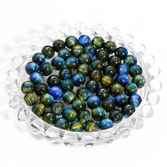 Picture of Acrylic Beads For DIY Jewelry Making Dark Green Round Watercolor About 8mm Dia., Hole: Approx 1.5mm, 100 PCs