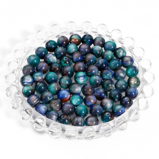 Image de Perles pour DIY Fabrication de Bijoux en Acrylique Bleu Foncé Rond Aquarelle Env. 8mm Dia, Trou: env. 1.5mm, 100 Pcs