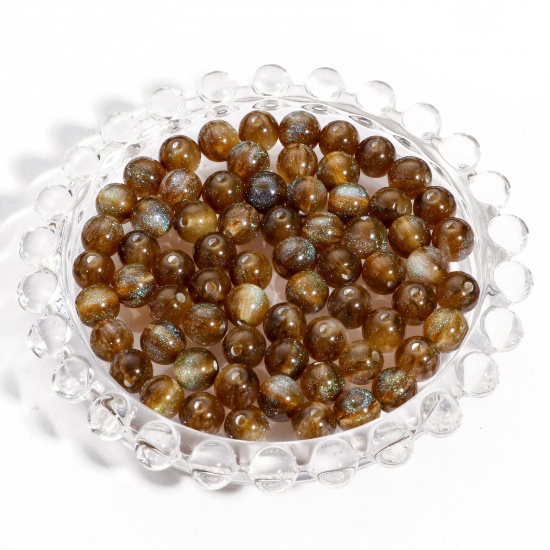 Picture of Acrylic Beads For DIY Jewelry Making Brown Round Glitter About 8mm Dia., Hole: Approx 1.5mm, 100 PCs