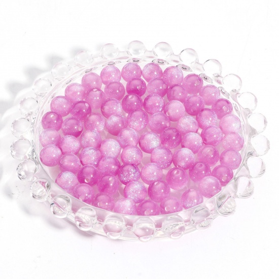 Picture of Acrylic Beads For DIY Jewelry Making Mauve Round Glitter About 8mm Dia., Hole: Approx 1.5mm, 100 PCs