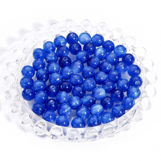 Picture of Acrylic Beads For DIY Jewelry Making Dark Blue Round Glitter About 8mm Dia., Hole: Approx 1.5mm, 100 PCs