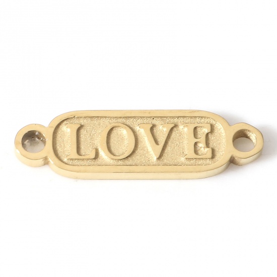 Picture of 1 Piece Vacuum Plating 304 Stainless Steel Valentine's Day Connectors Charms Pendants 18K Gold Plated Oval Love Symbol 15mm x 4mm