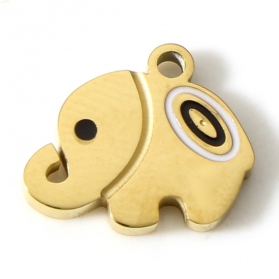 Picture of 304 Stainless Steel Charms 18K Gold Color Elephant Animal 11mm x 9mm, 1 Piece