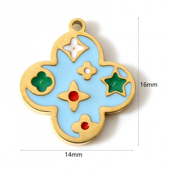 Bild von 1 Stück Umweltfreundliche PVD-Vakuumbeschichtung 304 Edelstahl Charms 18K Vergoldet Bunt Blumen Emaille 16mm x 14mm