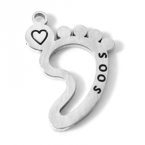 Picture of 304 Stainless Steel Valentine's Day Connectors Charms Pendants Silver Tone Feet 21mm x 15mm, 1 Piece