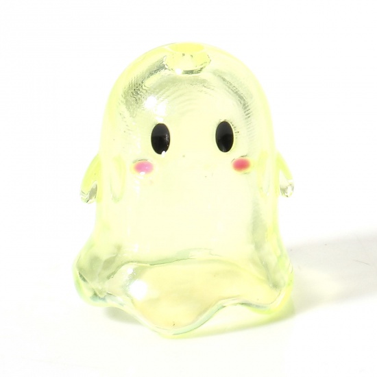 Picture of Acrylic Beads For DIY Jewelry Making Yellow Halloween Ghost Transparent About 17mm x 15mm, Hole: Approx 1.8mm, 5 PCs