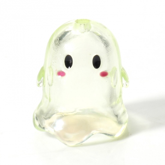 Picture of Acrylic Beads For DIY Jewelry Making Green Halloween Ghost Transparent About 17mm x 15mm, Hole: Approx 1.8mm, 5 PCs