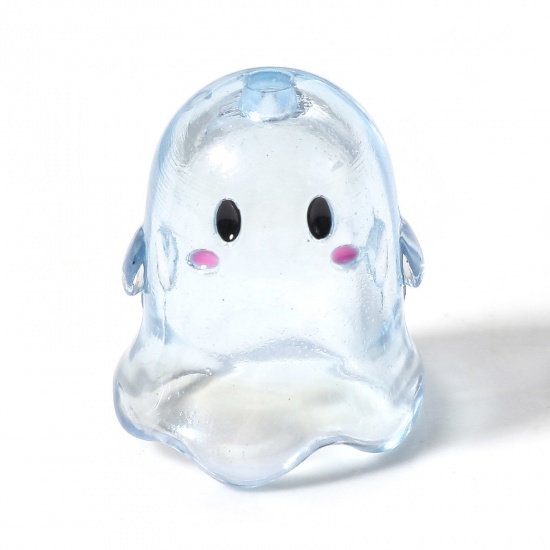 Immagine di Acrilato Perline per la Creazione di Gioielli con Ciondoli Fai-da-te Blu Halloween Fantasma Trasparente Circa 17mm x 15mm, Foro: Circa 1.8mm, 5 Pz