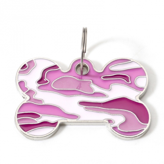 Immagine di Lega di Zinco Memoriale dell'animale Ciondoli Tono Argento Rosa Osso Camuffamento Smalto 4cm x 2.6cm, 2 Pz
