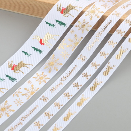 Picture of Polyester Christmas Satin Ribbon White 1 Roll (Approx 5 Yards/Roll)