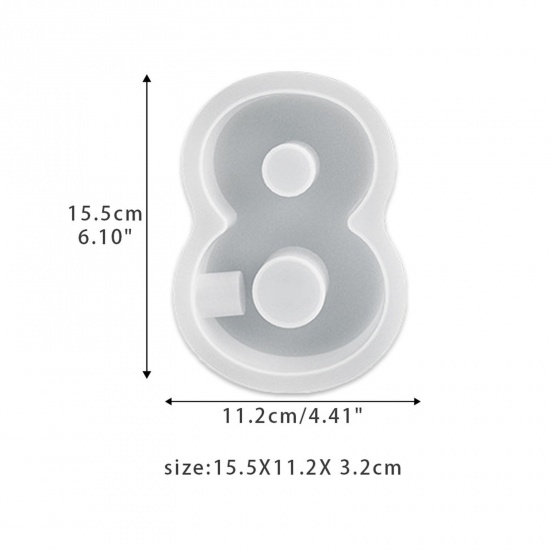 Immagine di Silicone Stampo in Resina per la Produzione di Sapone per Candele Fai-Da-Te Numero Lettere " 8 " Bianco 15.5cm x 11.2cm, 1 Pz