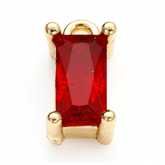 Picture of Brass & Glass Charms Gold Plated Dark Red Rectangle 9mm x 4mm, 10 PCs                                                                                                                                                                                         