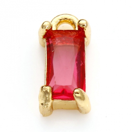 Picture of Brass & Glass Charms Gold Plated Fuchsia Rectangle 9mm x 4mm, 10 PCs                                                                                                                                                                                          
