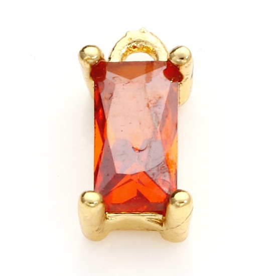 Picture of Brass & Glass Charms Gold Plated Amber Rectangle 9mm x 4mm, 10 PCs                                                                                                                                                                                            