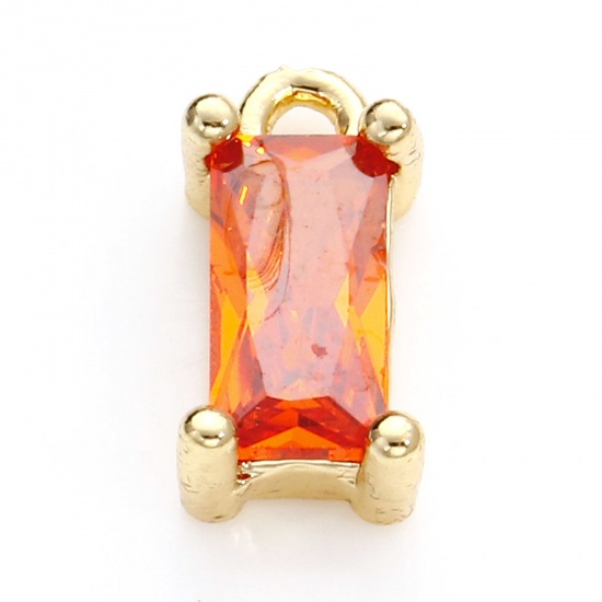 Picture of Brass & Glass Charms Gold Plated Orange Rectangle 9mm x 4mm, 10 PCs                                                                                                                                                                                           