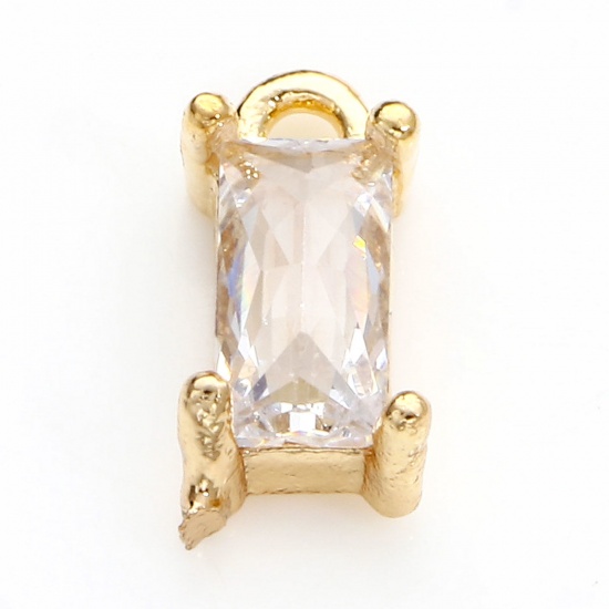 Picture of Brass & Glass Charms Gold Plated Transparent Clear Rectangle 9mm x 4mm, 10 PCs                                                                                                                                                                                