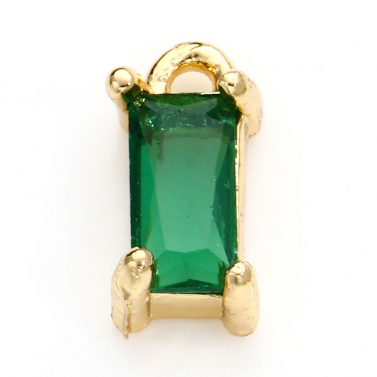 Picture of Brass & Glass Charms Gold Plated Green Rectangle 9mm x 4mm, 10 PCs                                                                                                                                                                                            