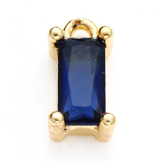 Picture of Brass & Glass Charms Gold Plated Dark Blue Rectangle 9mm x 4mm, 10 PCs                                                                                                                                                                                        