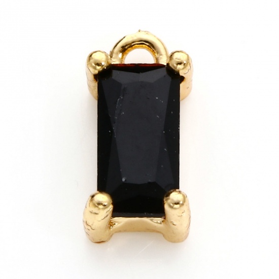 Picture of Brass & Glass Charms Gold Plated Black Rectangle 9mm x 4mm, 10 PCs                                                                                                                                                                                            