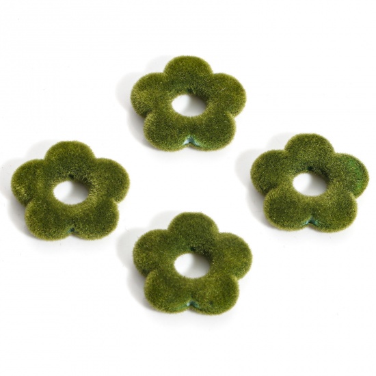 Immagine di Acrilato Collezione Flora Perline per la Creazione di Gioielli con Ciondoli Fai-da-te Combattimento-Verde Fiore Floccaggio Circa 20mm x 19mm, Foro: Circa 1.2mm, 10 Pz