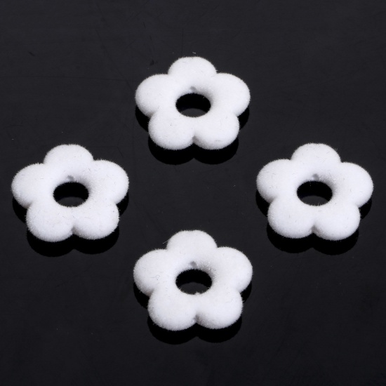Immagine di Acrilato Collezione Flora Perline per la Creazione di Gioielli con Ciondoli Fai-da-te Bianco Fiore Floccaggio Circa 20mm x 19mm, Foro: Circa 1.2mm, 10 Pz