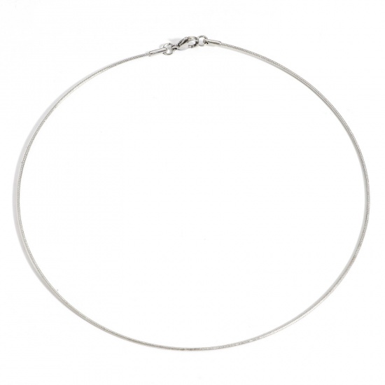 Picture of 1 Piece 304 Stainless Steel Snake Chain Collar Neck Ring Necklace For DIY Jewelry Making Silver Tone With Lobster Claw Clasp 40cm(15 6/8") long, Chain Size: 1.2mm