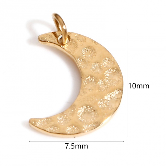 Picture of 1 Piece Vacuum Plating 316 Stainless Steel Hammered Charms 18K Real Gold Plated Half Moon 10mm x 7.5mm