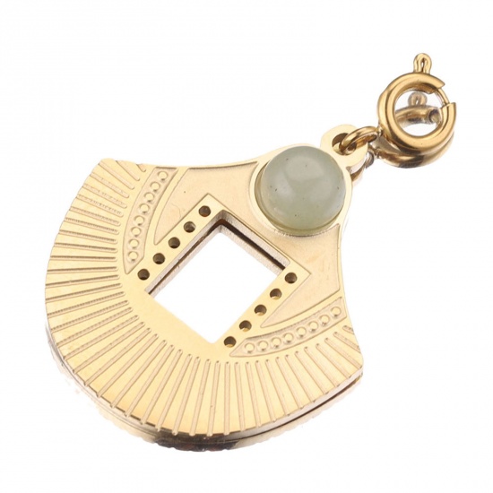 Imagen de 304 Acero Inoxidable & Gema Clip en Charms Para Vintage Charm Pulseras En forma de abanico Chapado en Oro de 18K Gris Francés 18mm x 16mm, 1 Unidad